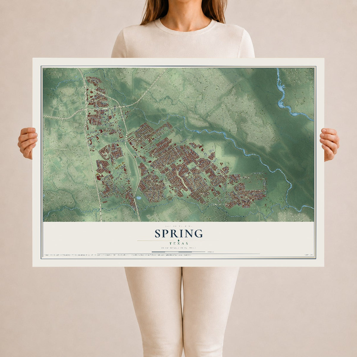 Map of Spring, Texas, 24 x 36 inch unframed archival matte print