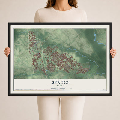 Map of Spring, Texas, 24 x 36 inch print in a black wood frame