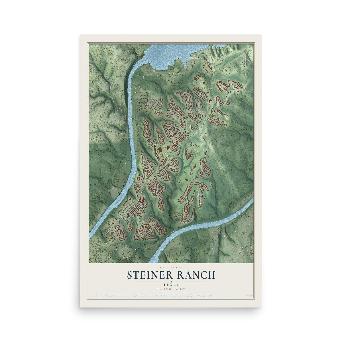 Map of Steiner Ranch, Texas, 12 x 18 inch unframed archival matte print