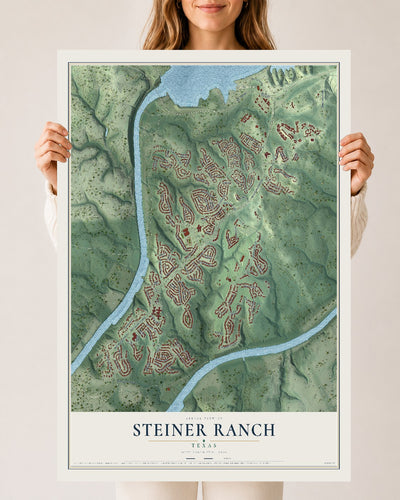 Map of Steiner Ranch, Texas, 24 x 36 inch unframed archival matte print
