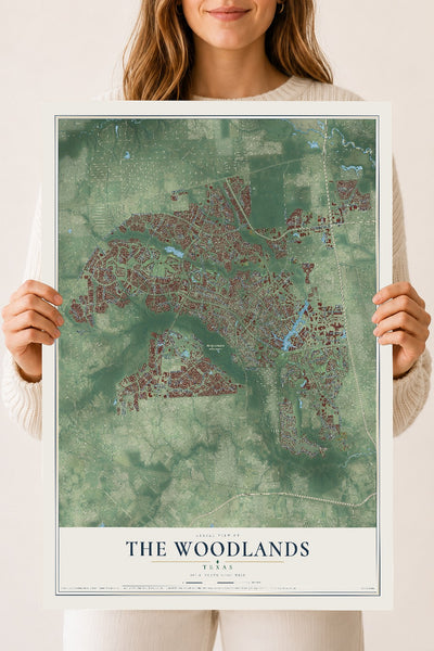 Map of The Woodlands, Texas, 18 x 24 inch unframed archival matte print