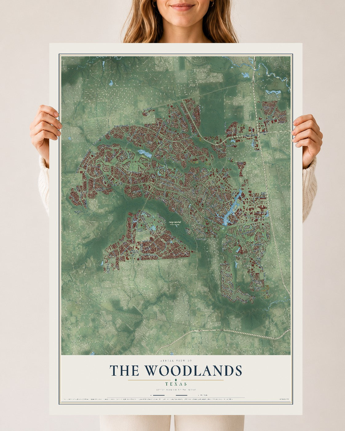 Map of The Woodlands, Texas, 24 x 36 inch unframed archival matte print