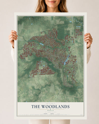 Map of The Woodlands, Texas, 24 x 36 inch unframed archival matte print