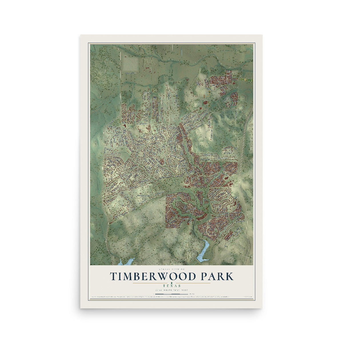 Map of Timberwood Park, Texas, 12 x 18 inch unframed archival matte print