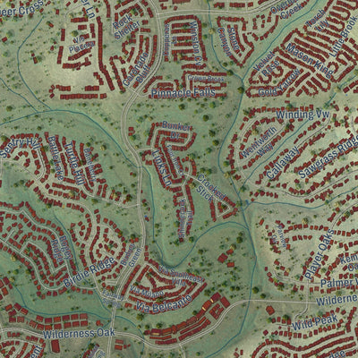 Second close-up of the map of Timberwood Park, Texas print showing more streets and buildings