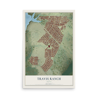 Map of Travis Ranch, Texas, 12 x 18 inch unframed archival matte print