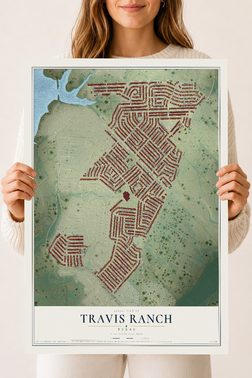 Map of Travis Ranch, Texas, 18 x 24 inch unframed archival matte print