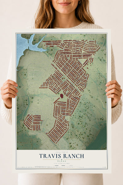 Map of Travis Ranch, Texas, 18 x 24 inch unframed archival matte print