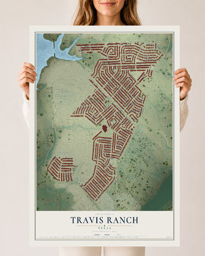 Map of Travis Ranch, Texas, 24 x 36 inch unframed archival matte print