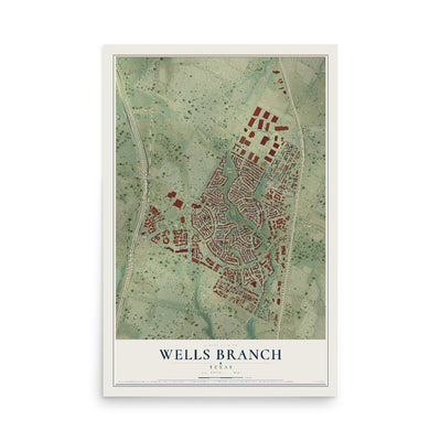 Map of Wells Branch, Texas, 12 x 18 inch unframed archival matte print