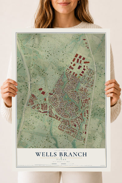 Map of Wells Branch, Texas, 18 x 24 inch unframed archival matte print