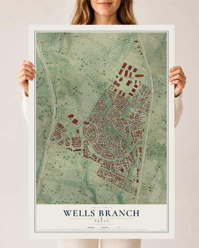 Map of Wells Branch, Texas, 24 x 36 inch unframed archival matte print