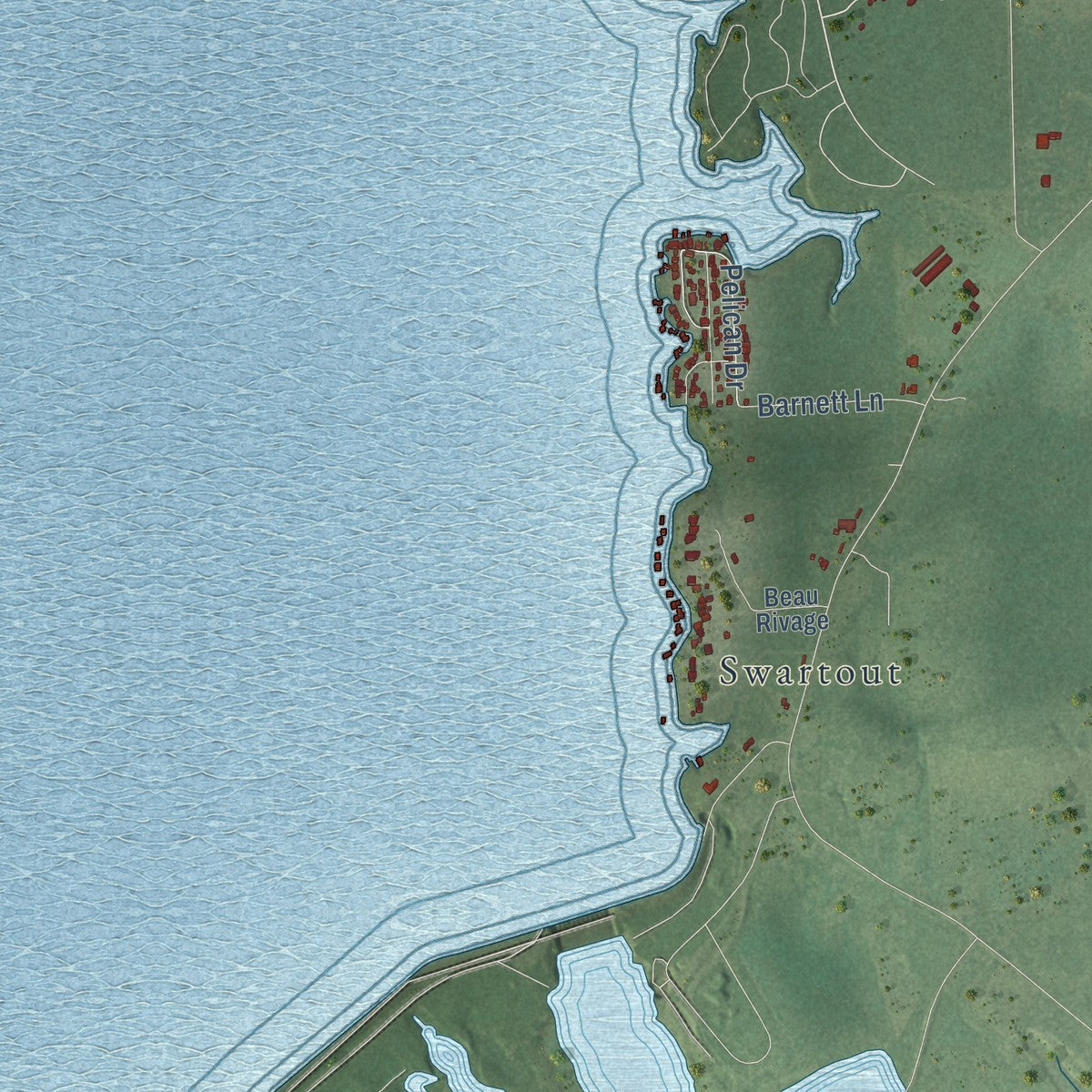 Second close-up of the map of West Livingston, Texas print showing more streets and buildings