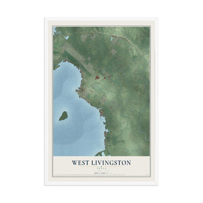 Map of West Livingston, Texas, 12 x 18 inch print in a white wood frame