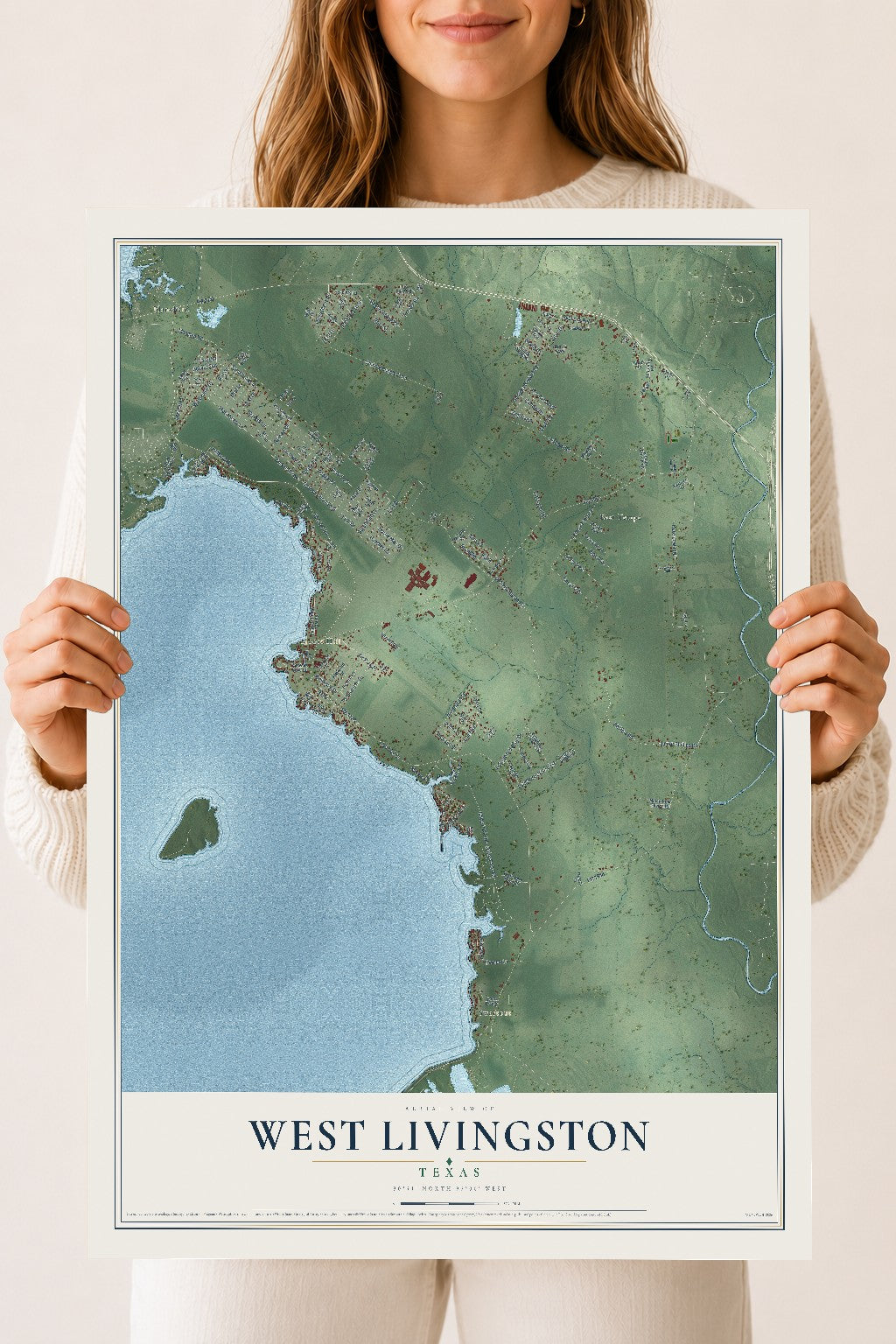 Map of West Livingston, Texas, 18 x 24 inch unframed archival matte print