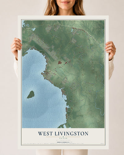 Map of West Livingston, Texas, 24 x 36 inch unframed archival matte print