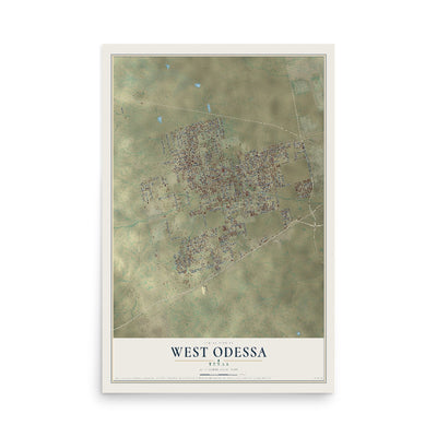 Map of West Odessa, Texas, 12 x 18 inch unframed archival matte print