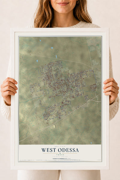 Map of West Odessa, Texas, 18 x 24 inch print in a white wood frame