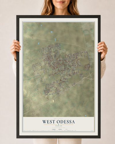 Map of West Odessa, Texas, 24 x 36 inch print in a black wood frame