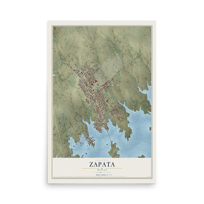 Map of Zapata, Texas, 12 x 18 inch unframed archival matte print