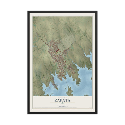 Map of Zapata, Texas, 12 x 18 inch print in a black wood frame