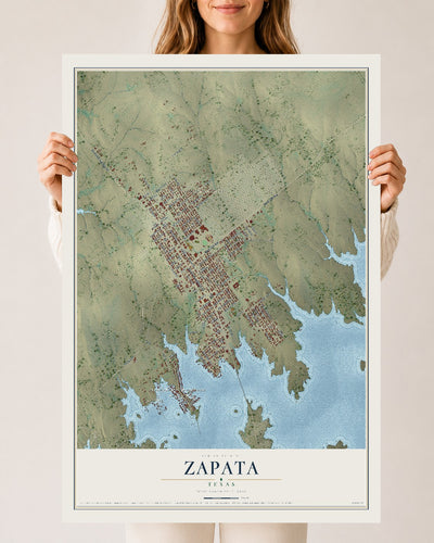 Map of Zapata, Texas, 24 x 36 inch unframed archival matte print