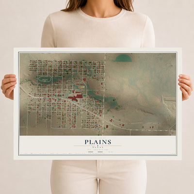 Map of Plains, Texas, 12 x 18 inch unframed archival matte print
