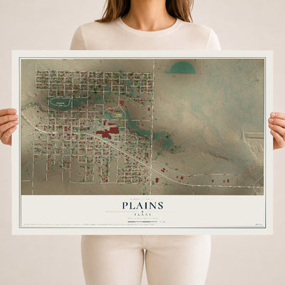 Map of Plains, Texas, 18 x 24 inch unframed archival matte print