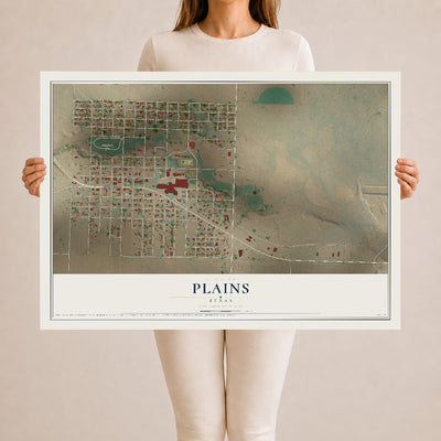 Map of Plains, Texas, 24 x 36 inch unframed archival matte print