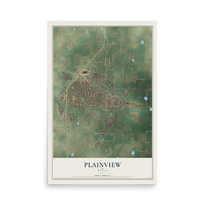 Map of Plainview, Texas, 12 x 18 inch unframed archival matte print