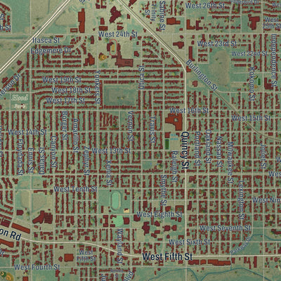 Close-up of the map of Plainview, Texas print showing street and building detail