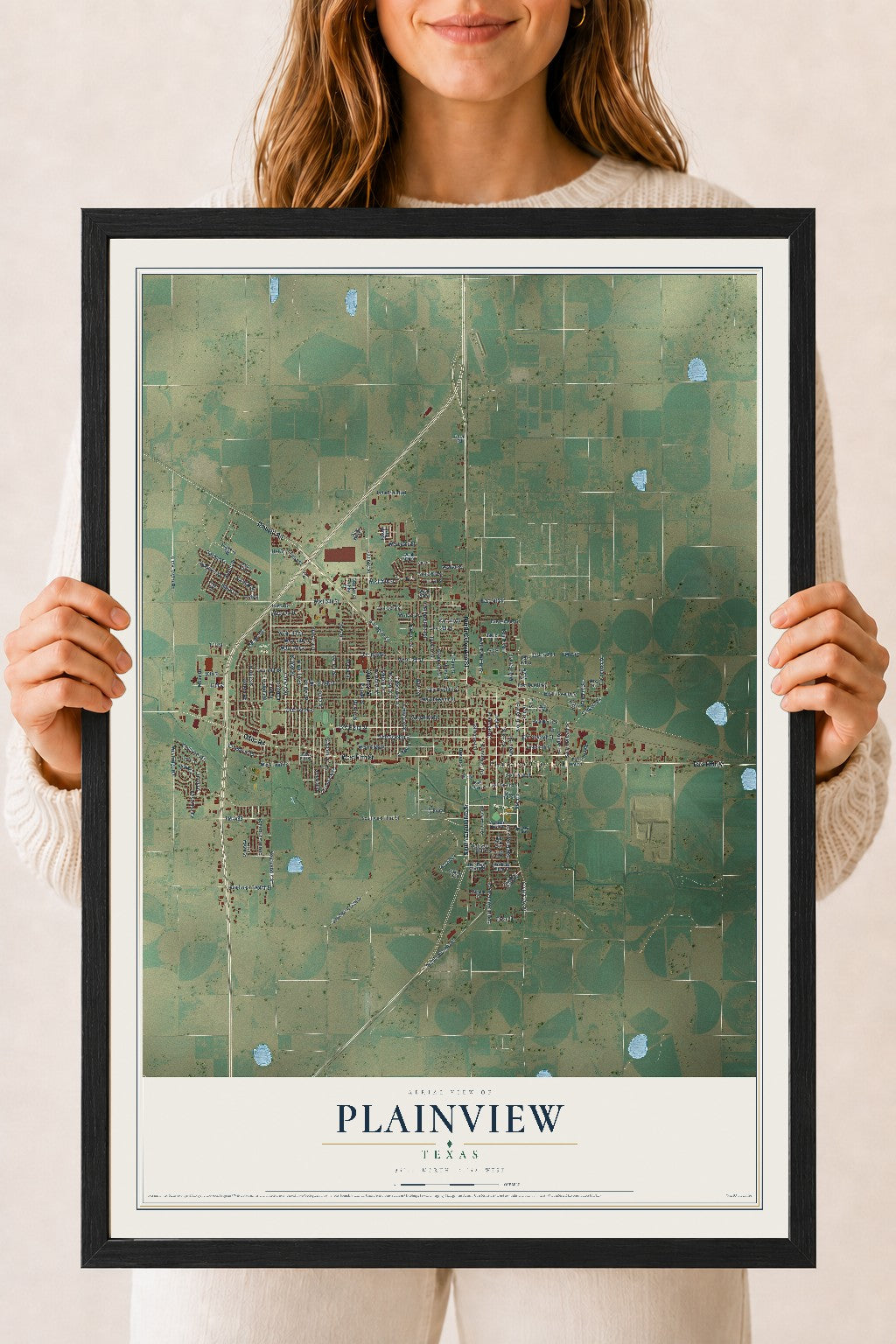 Map of Plainview, Texas, 18 x 24 inch print in a black wood frame