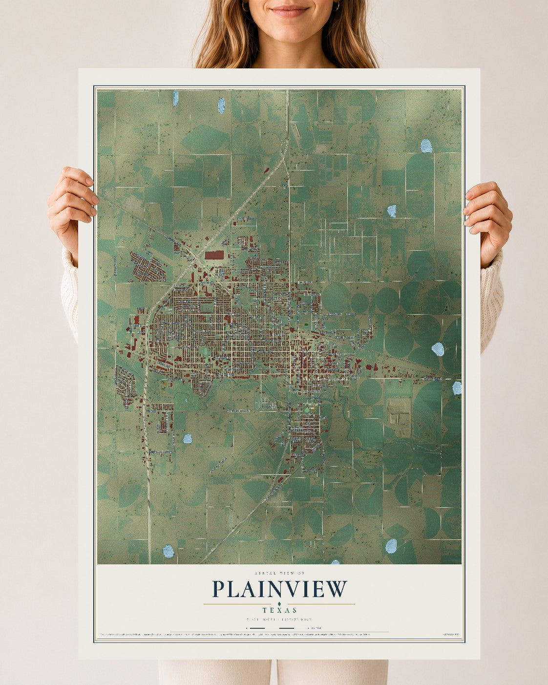 Map of Plainview, Texas, 24 x 36 inch unframed archival matte print