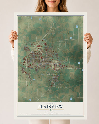 Map of Plainview, Texas, 24 x 36 inch unframed archival matte print