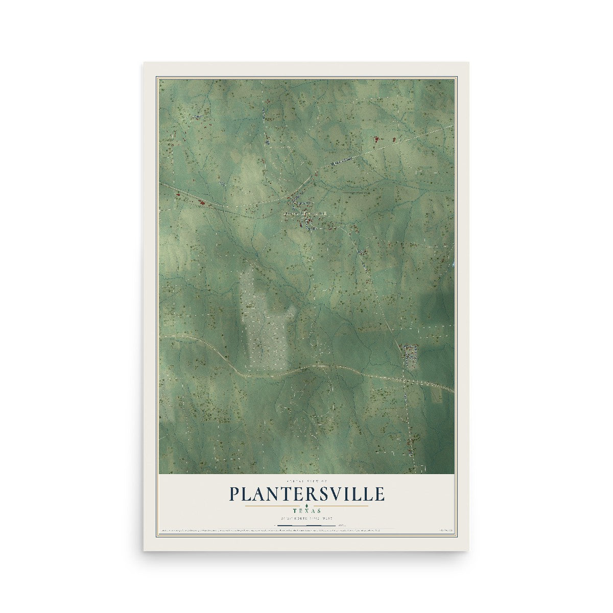 Map of Plantersville, Texas, 12 x 18 inch unframed archival matte print