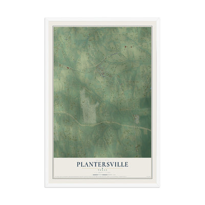 Map of Plantersville, Texas, 12 x 18 inch print in a white wood frame