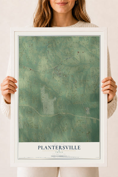 Map of Plantersville, Texas, 18 x 24 inch print in a white wood frame