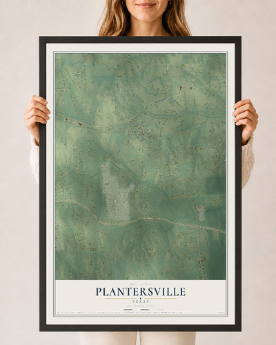 Map of Plantersville, Texas, 24 x 36 inch print in a black wood frame
