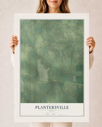 Map of Plantersville, Texas, 24 x 36 inch print in a white wood frame