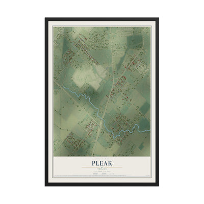 Map of Pleak, Texas, 12 x 18 inch print in a black wood frame