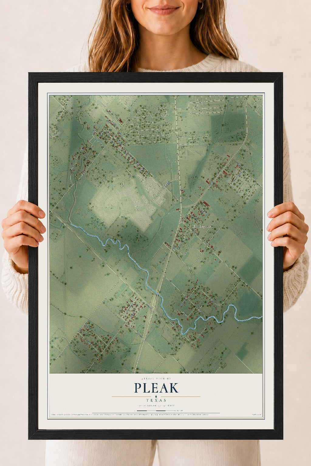 Map of Pleak, Texas, 18 x 24 inch print in a black wood frame