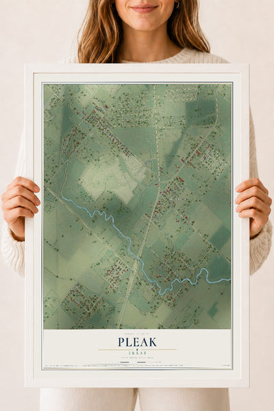Map of Pleak, Texas, 18 x 24 inch print in a white wood frame