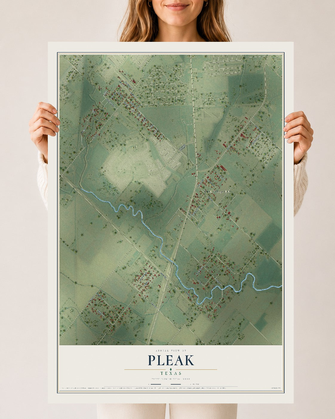 Map of Pleak, Texas, 24 x 36 inch unframed archival matte print