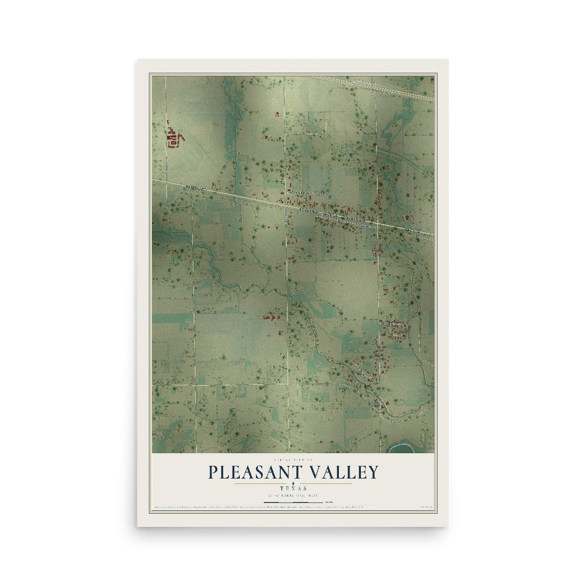 Map of Pleasant Valley, Texas, 12 x 18 inch unframed archival matte print