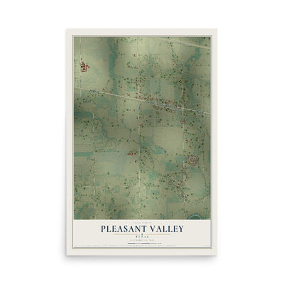 Map of Pleasant Valley, Texas, 12 x 18 inch unframed archival matte print