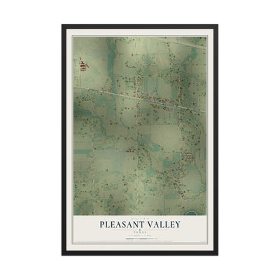 Map of Pleasant Valley, Texas, 12 x 18 inch print in a black wood frame