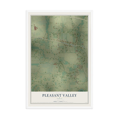 Map of Pleasant Valley, Texas, 12 x 18 inch print in a white wood frame