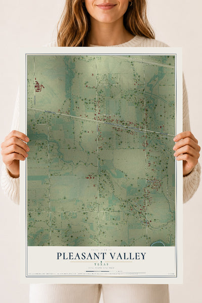 Map of Pleasant Valley, Texas, 18 x 24 inch unframed archival matte print