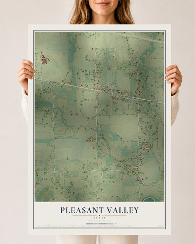 Map of Pleasant Valley, Texas, 24 x 36 inch unframed archival matte print