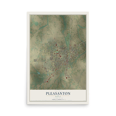Map of Pleasanton, Texas, 12 x 18 inch unframed archival matte print